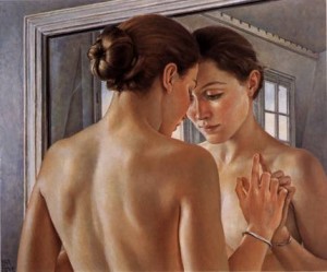 La vraie force Peinture de femme dans un miroir - Gestalt Psychothérapie Paris 15